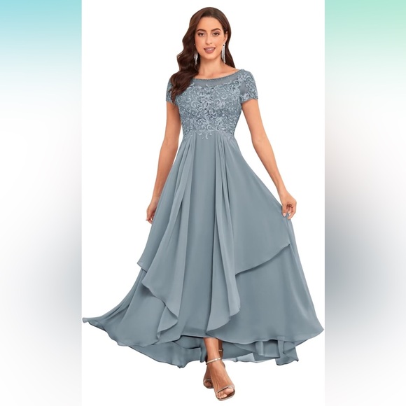 chinese dress ladies Elegant Misty Blue Long Sleeve Lace Mother of The Bride Dress main image 0